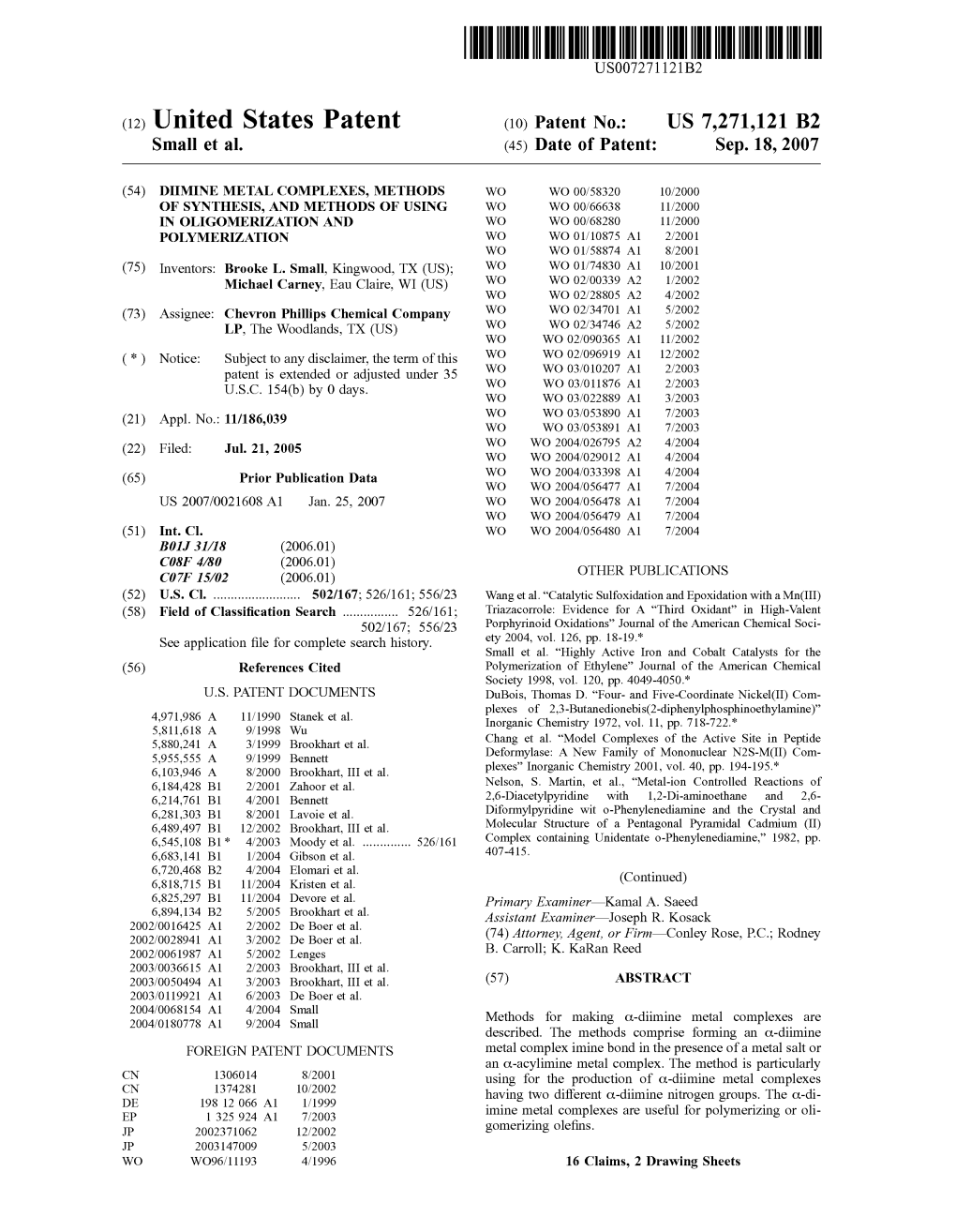 (12) United States Patent (10) Patent No.: US 7,271,121 B2 Small Et Al