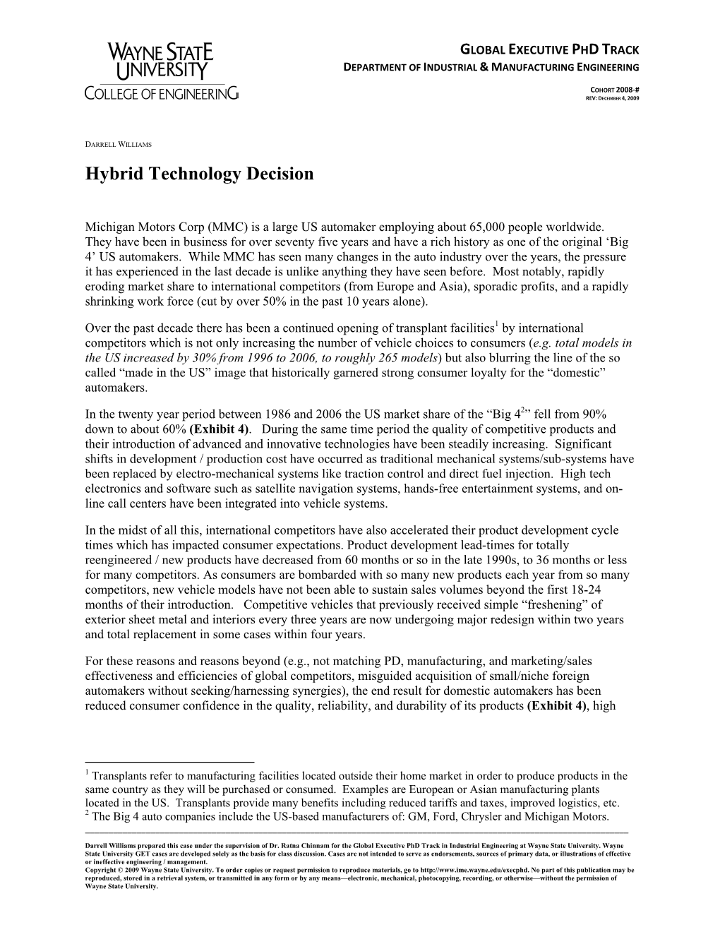 Hybrid Technology Decision