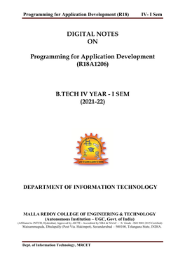 Programming for Application Development (R18) IV- I Sem