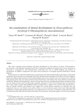 An Examination of Dental Development in Graecopithecus Freybergi (=Ouranopithecus Macedoniensis)