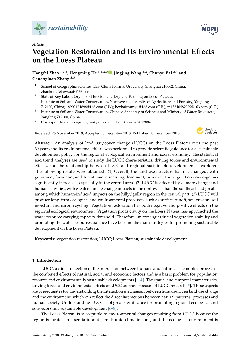 Vegetation Restoration and Its Environmental Effects on the Loess