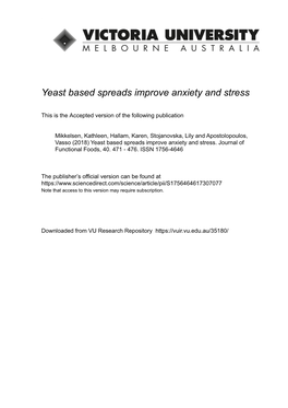 Yeast Based Spreads Improve Anxiety and Stress