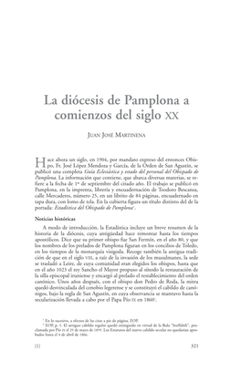 La Diócesis De Pamplona a Comienzos Del Siglo XX