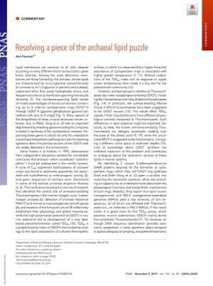 Resolving a Piece of the Archaeal Lipid Puzzle COMMENTARY Ann Pearsona,1