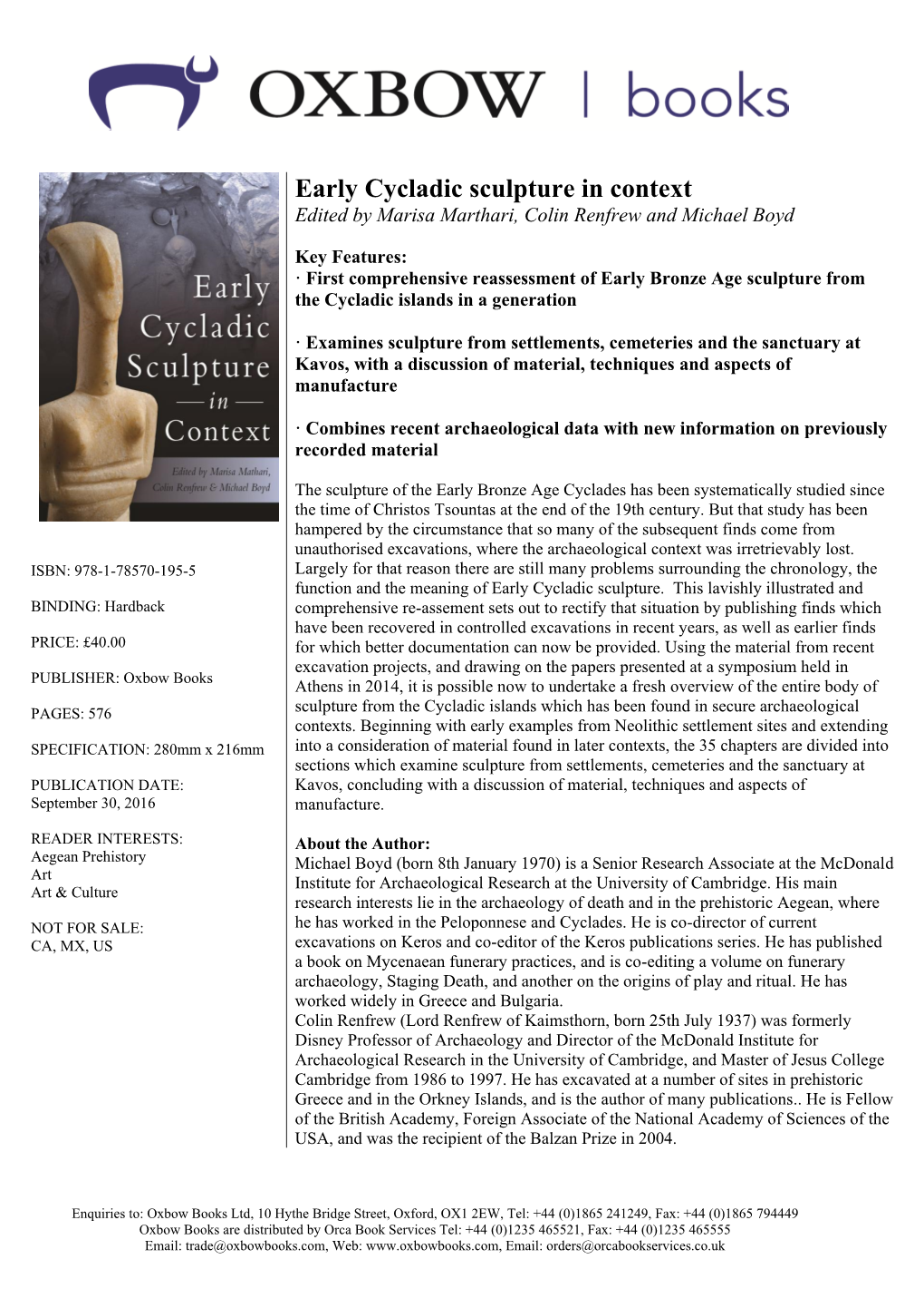 Early Cycladic Sculpture in Context Edited by Marisa Marthari, Colin Renfrew and Michael Boyd