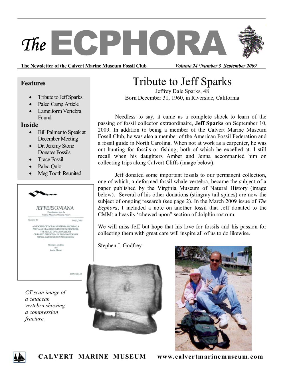 The ECPHORA the Newsletter of the Calvert Marine Museum Fossil Club Volume 24  Number 3 September 2009