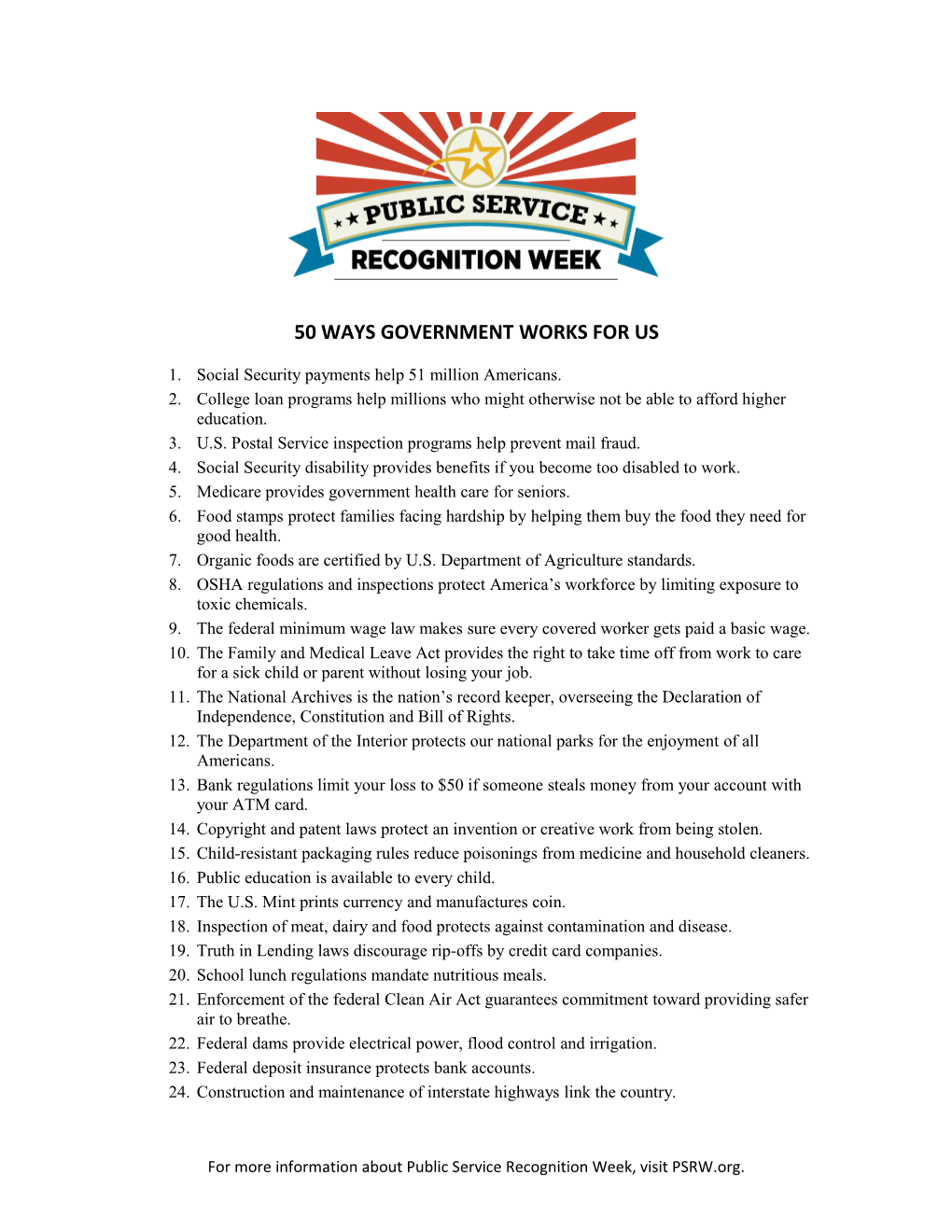 50 Ways Government Works For Us