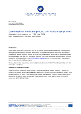 Minutes of the CHMP Meeting 17-20 May 2021
