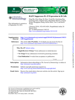 BAFF Suppresses IL-15 Expression in B Cells