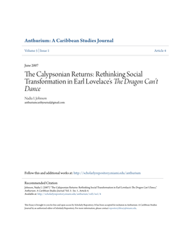 The Calypsonian Returns: Rethinking Social Transformation in Earl