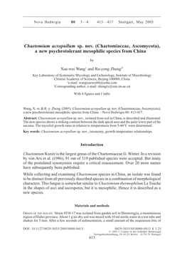 Chaetomiaceae, Ascomycota), a New Psychrotolerant Mesophilic Species from China