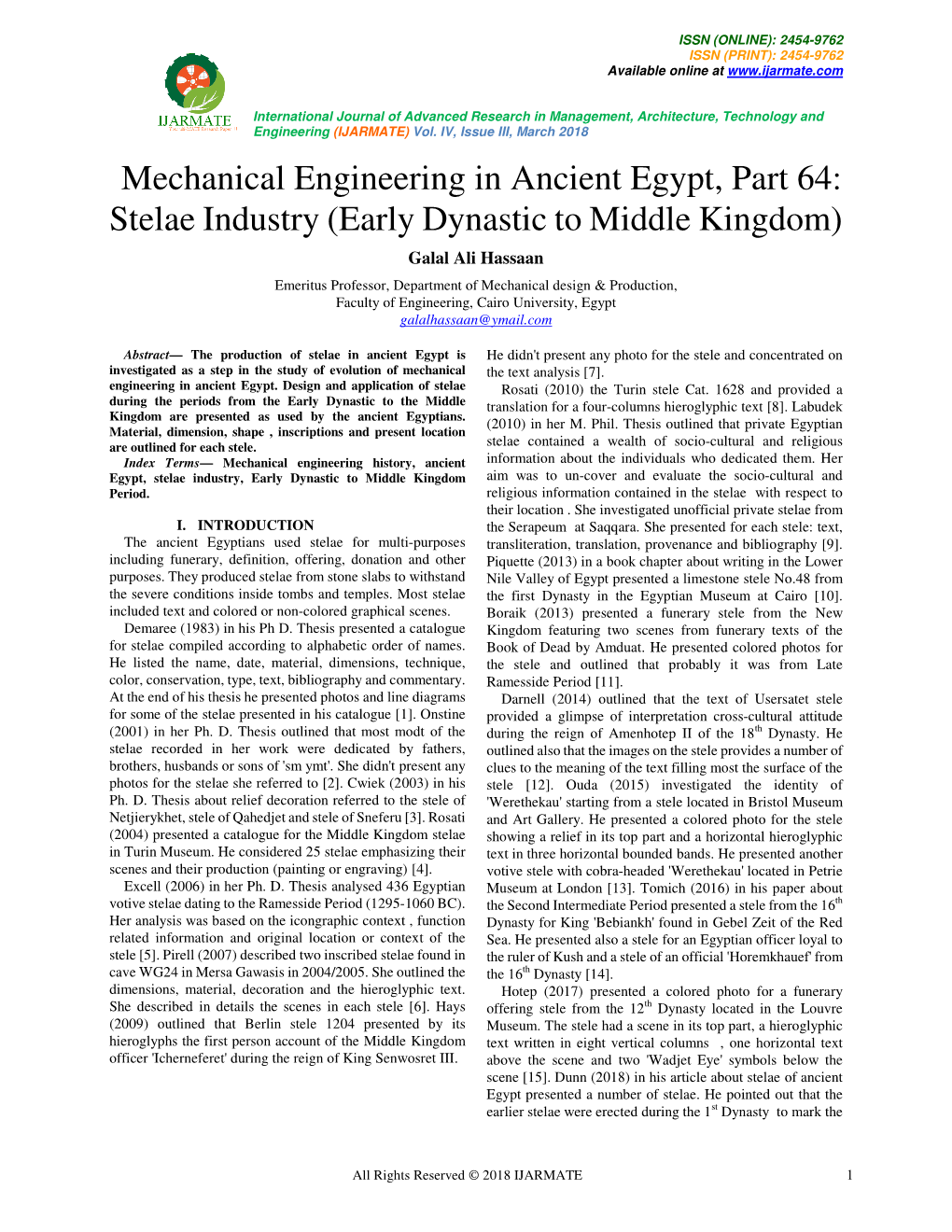 Mechanical Engineering in Ancient Egypt