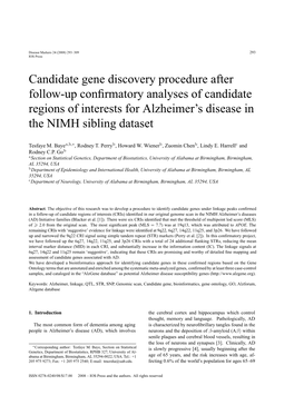Candidate Gene Discovery Procedure After Follow-Up Confirmatory Analyses of Candidate Regions of Interests for Alzheimer's