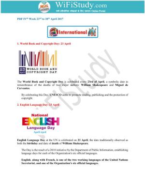 PDF Ivth Week 23Rd to 30Th April 2017 1. World Book and Copyright Day