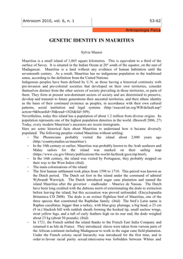 Genetic Identity in Mauritius