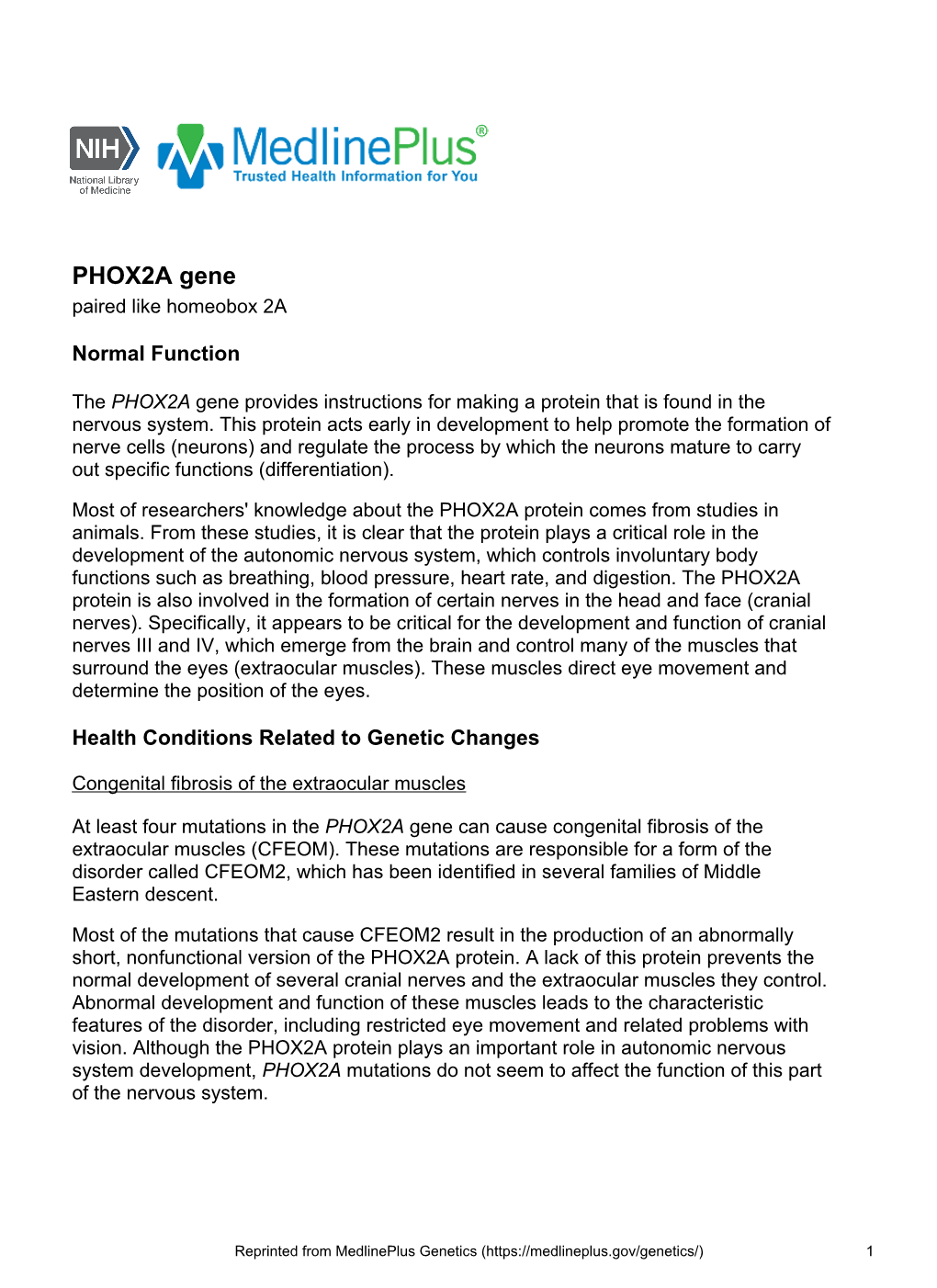 PHOX2A Gene Paired Like Homeobox 2A