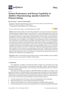 System Performance and Process Capability in Additive Manufacturing: Quality Control for Polymer Jetting