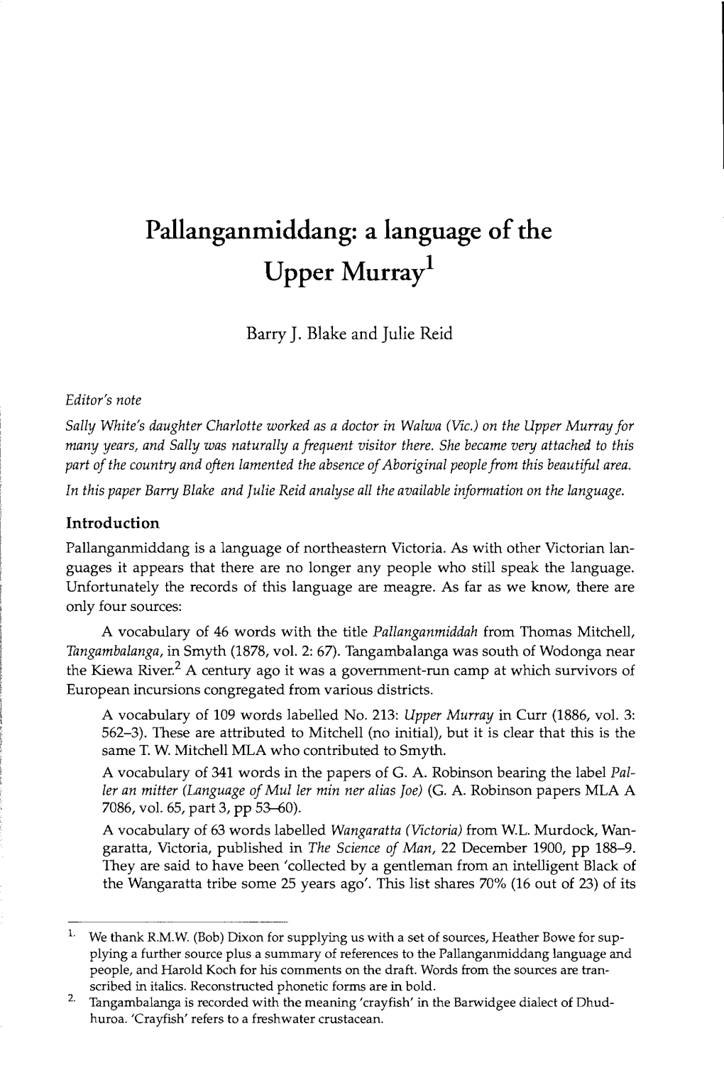 Pallanganmiddang: a Language of the Upper Murray1 2