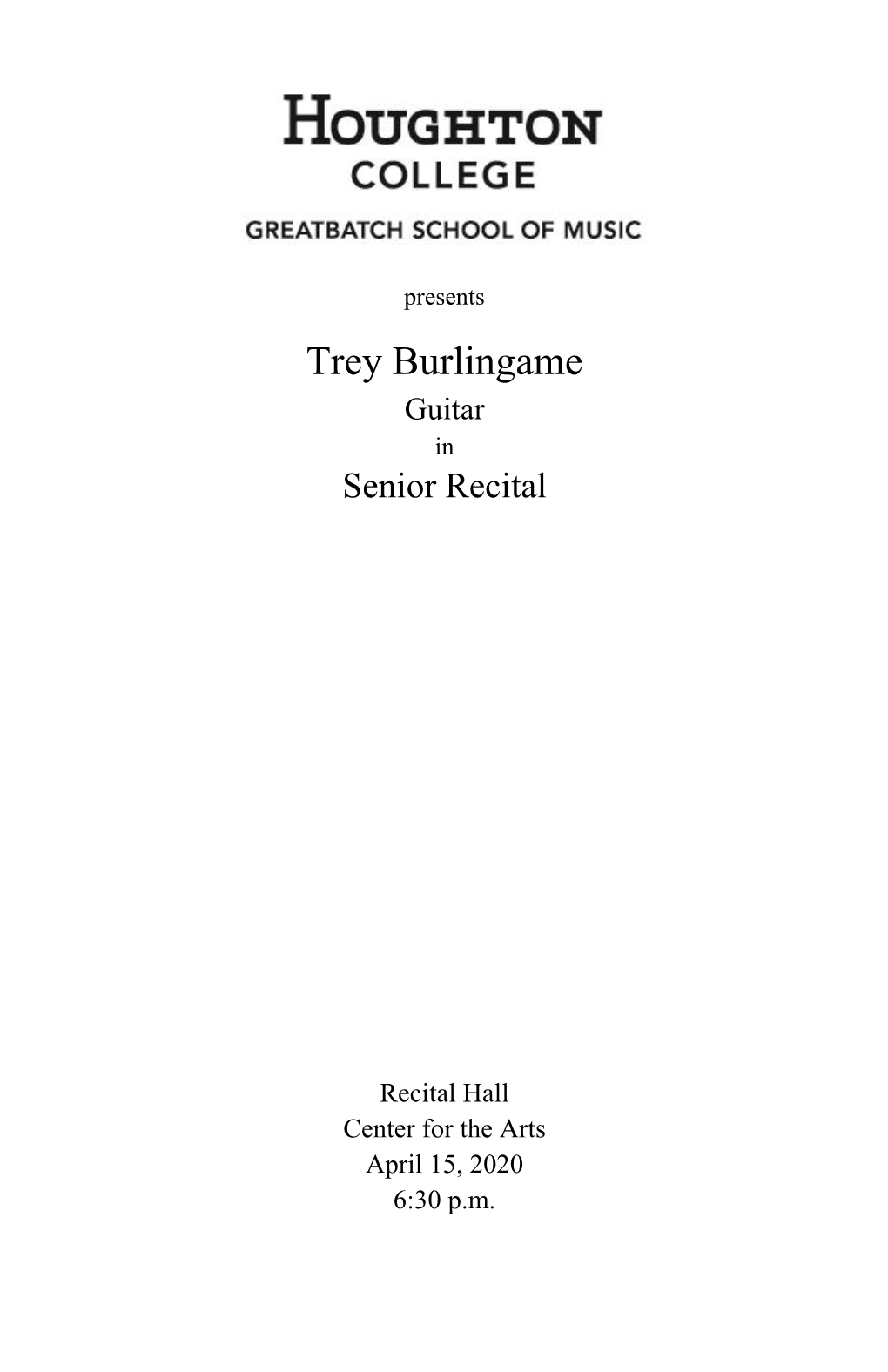 Trey Burlingame Guitar in Senior Recital