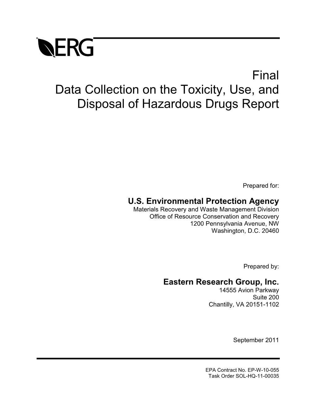 Final Data Collection on the Toxicity, Use, and Disposal of Hazardous Drugs Report