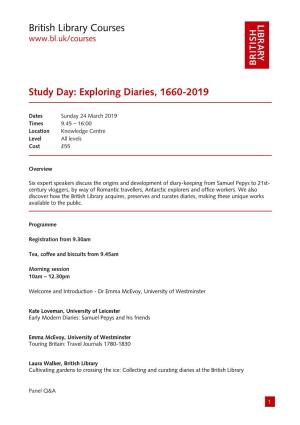 British Library Courses Study Day: Exploring Diaries, 1660-2019