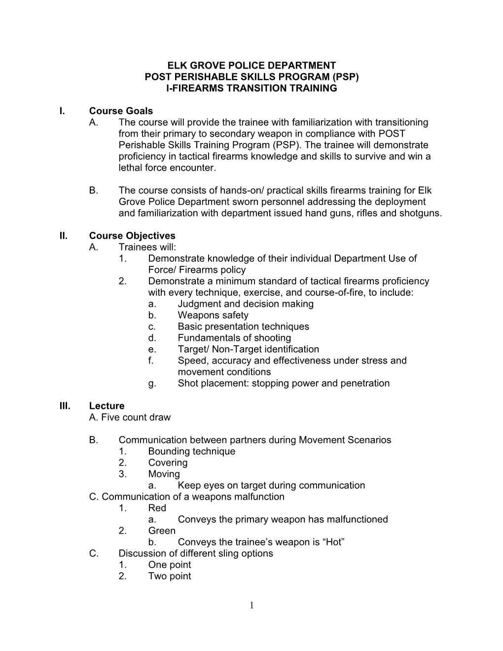 ECO Firearms PSP Transition Training