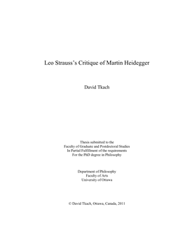 Leo Strauss's Critique of Martin Heidegger