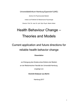 Health Behaviour Change – Theories and Models