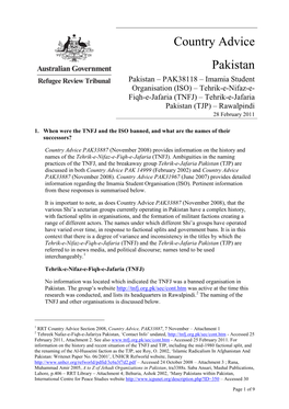 (TNFJ) – Tehrik-E-Jafaria Pakistan (TJP) – Rawalpindi 28 February 2011