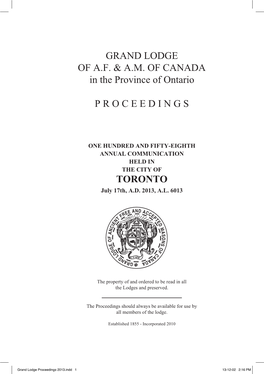 GRAND LODGE of A.F. & A.M. of CANADA in the Province of Ontario