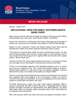 Stuart Ayres MEDIA RELEASE