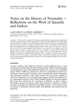 Notes on the History of Normality Á Reflections on the Work of Quetelet