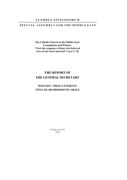 Report by the General Secretary of the Synod of Bishops, H.E. Most Rev