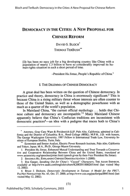 Democracy in the Cities: a New Proposal for Chinese Reform