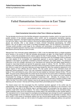 Failed Humanitarian Intervention in East Timor Written by Katherine Green