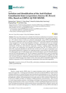 Isolation and Identification of the Anti-Oxidant Constituents From