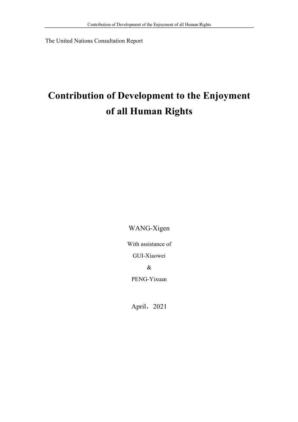 Contribution of Development to the Enjoyment of All Human Rights