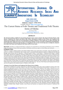 The Current Status of Folk Theatre and Traditional Folk Theatre Forms of Odisha