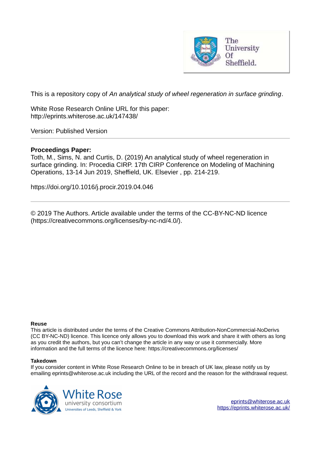 An Analytical Study of Wheel Regeneration in Surface Grinding