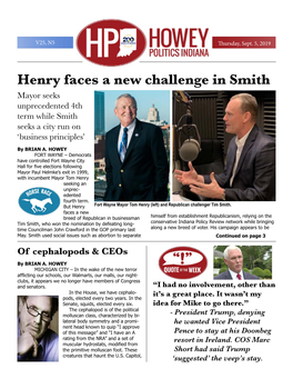 Henry Faces a New Challenge in Smith Mayor Seeks Unprecedented 4Th Term While Smith Seeks a City Run on ‘Business Principles’ by BRIAN A