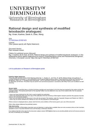 Rational Design and Synthesis of Modified Teixobactin Analogues: Ng, Vivian; Kuehne, Sarah A; Chan, Weng
