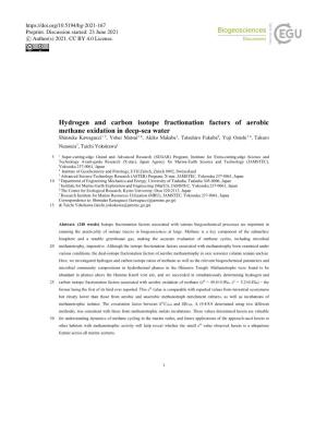 Hydrogen and Carbon Isotope Fractionation Factors of Aerobic Methane Oxidation in Deep-Sea Water