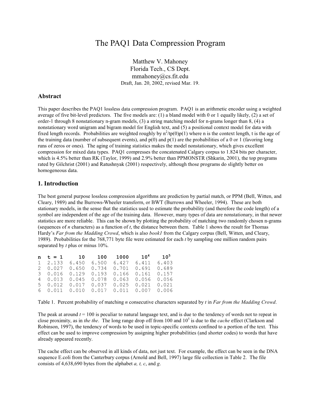 The PAQ1 Data Compression Program