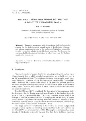 The Singly Truncated Normal Distribution: a Non-Steep Exponential Family