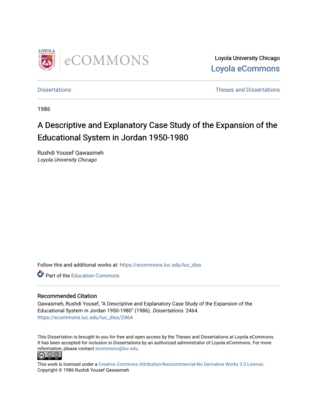 A Descriptive and Explanatory Case Study of the Expansion of the Educational System in Jordan 1950-1980