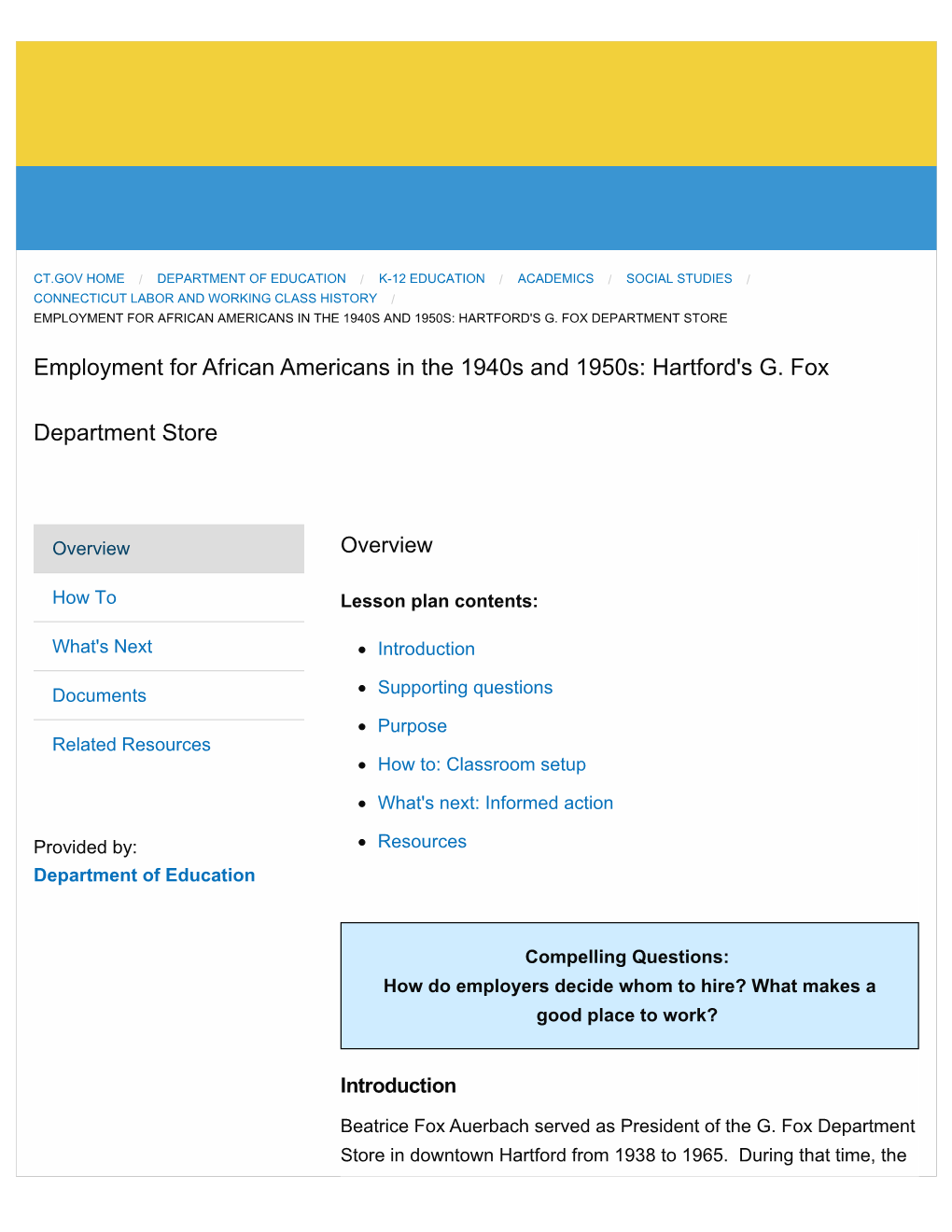 Employment for African Americans in the 1940S and 1950S: Hartford's G