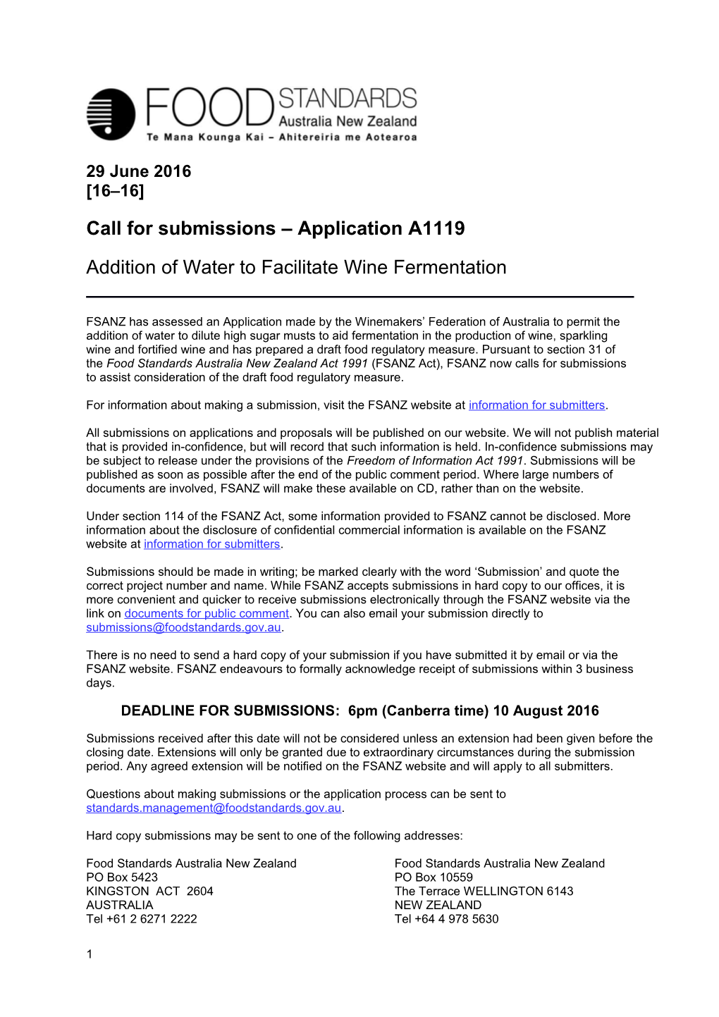 A1119 Addition of Water to Wine CFS