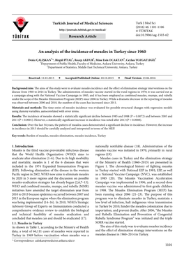An Analysis of the Incidence of Measles in Turkey Since 1960
