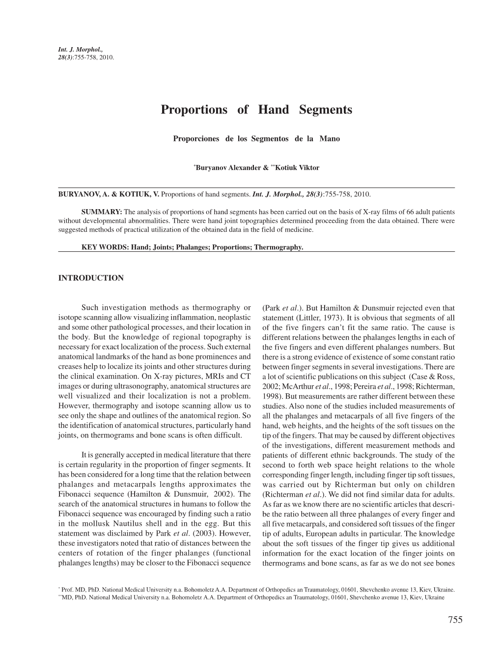 Proportions of Hand Segments