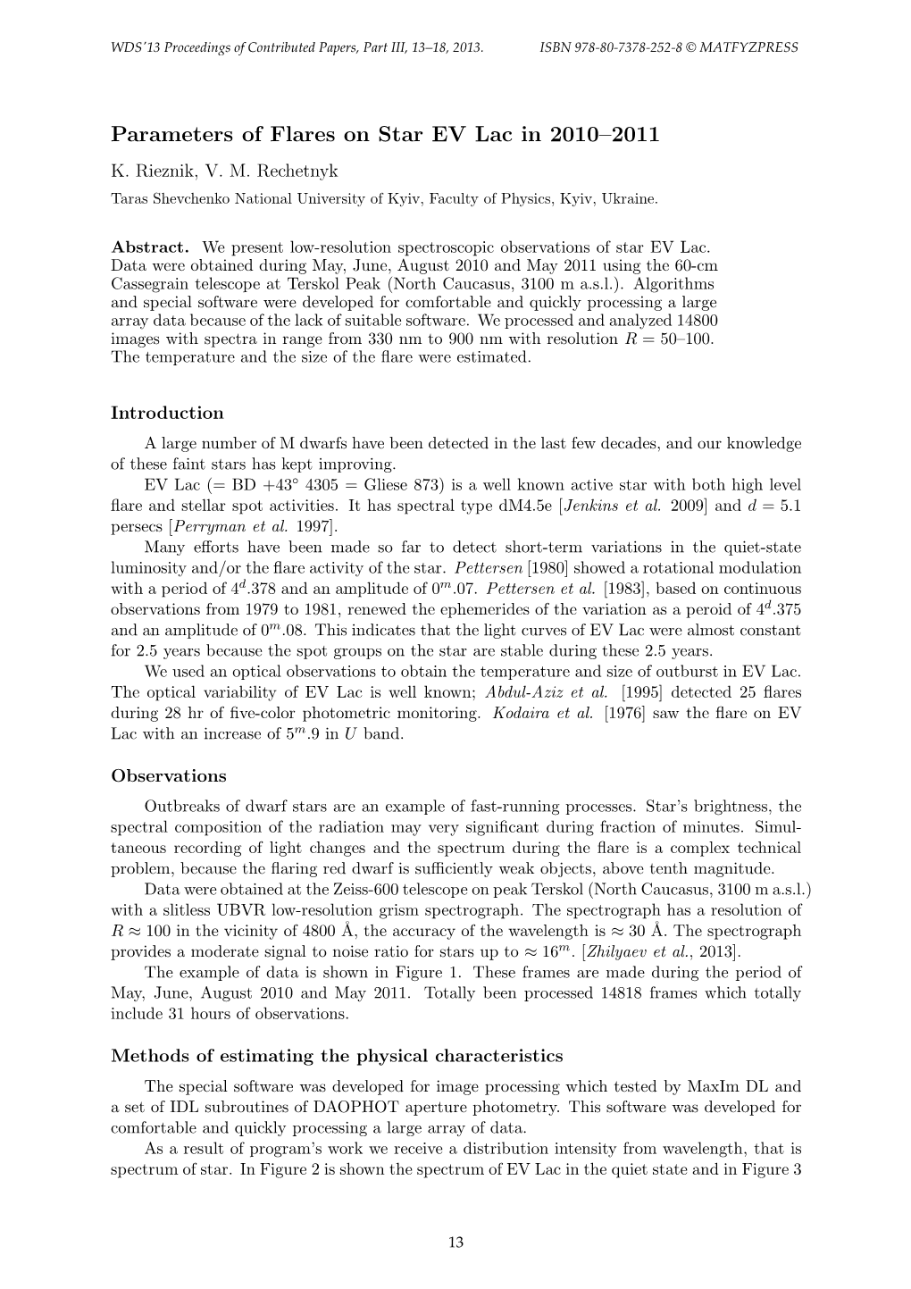 Parameters of Flares on Star EV Lac in 2010–2011 K